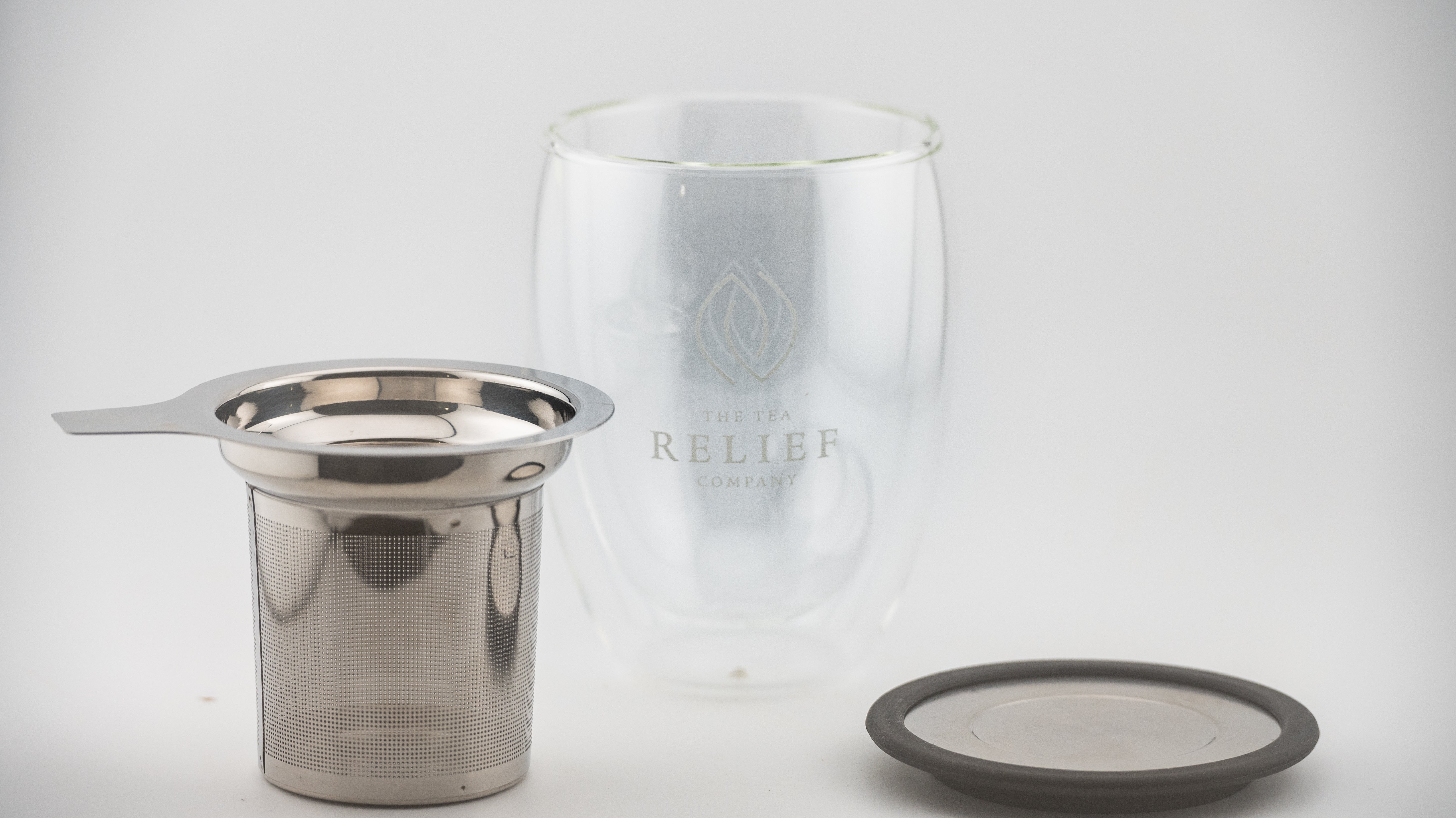 Tea Relief 12oz Glass Infuser Mug Set — with Stainless Steel Infuser & Lid