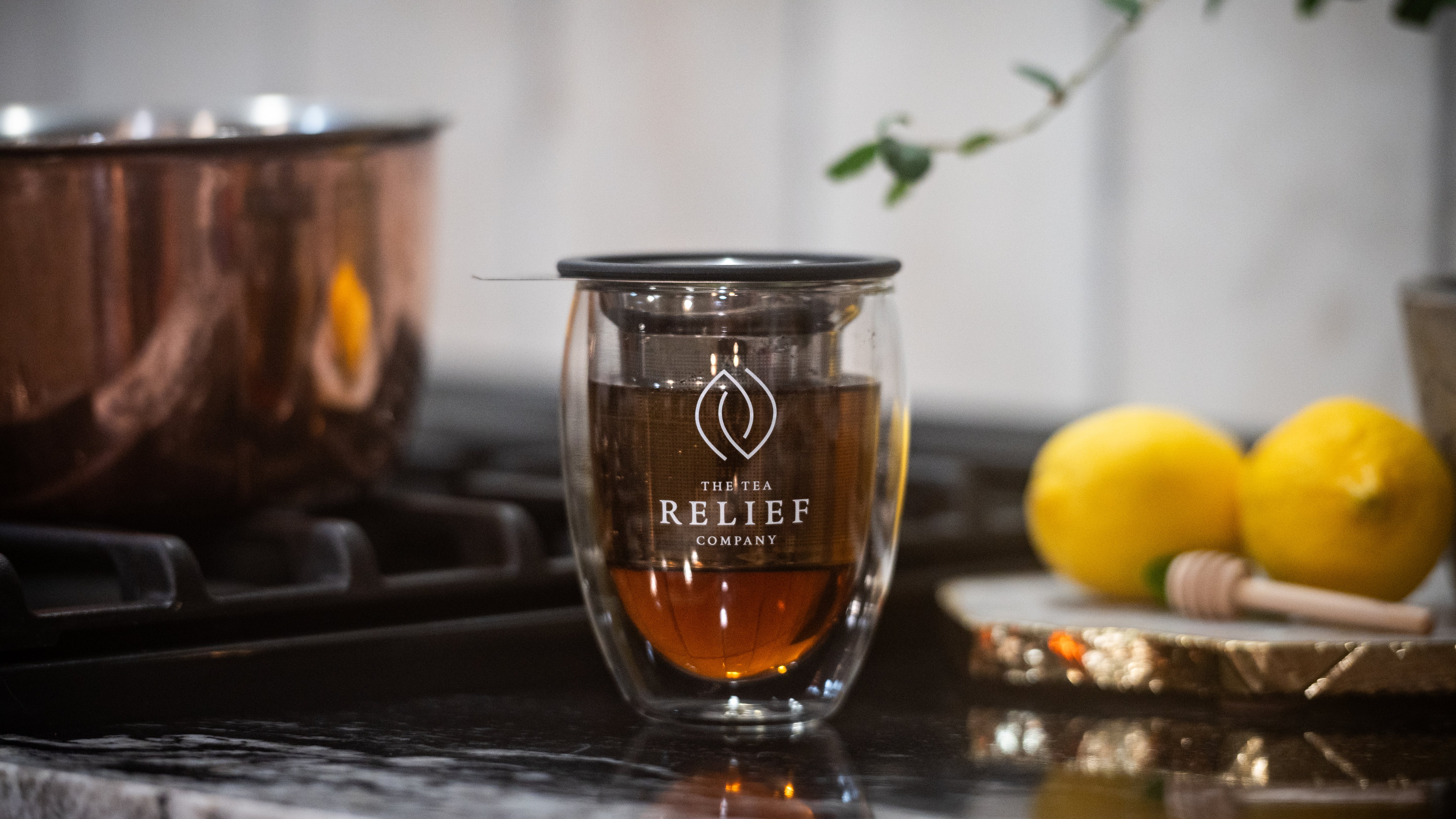 Tea Relief 12oz Glass Infuser Mug Set — with Stainless Steel Infuser & Lid
