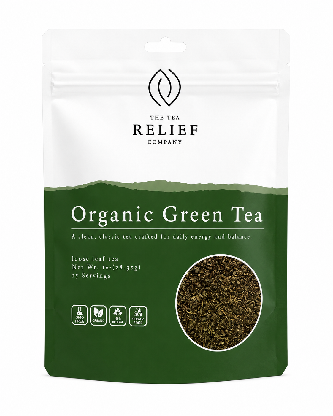 Organic Green Tea loose leaf pouch by The Tea Relief Company