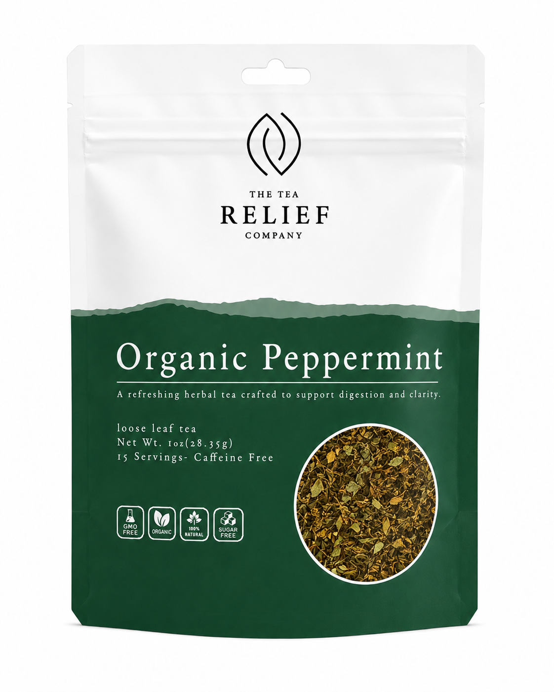 Organic Peppermint loose leaf tea pouch by The Tea Relief Company